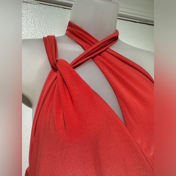 Club L London Alba Coral Maternity Halter Asymmetric Maxi Dress (Size 10) - Picture 3 of 5